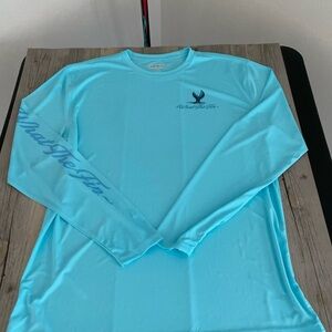 What The Fin Mens Performance Stretch Long Sleeve Fishing Shirt Blue Whale XXL